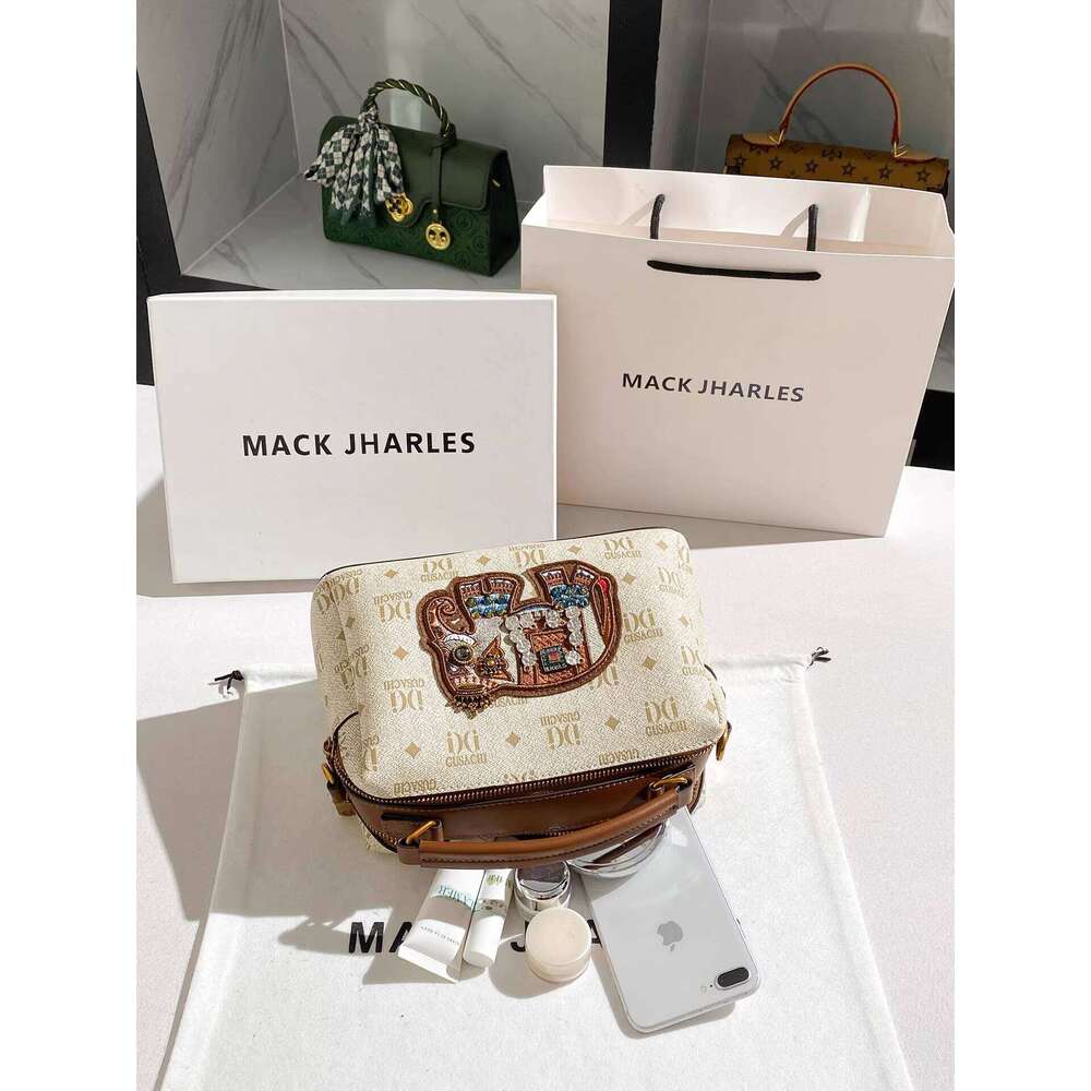 MACK JHARLES Vintage Heavy Embroidery Boston for Women 2025 New High-end Printed Pillow Bag