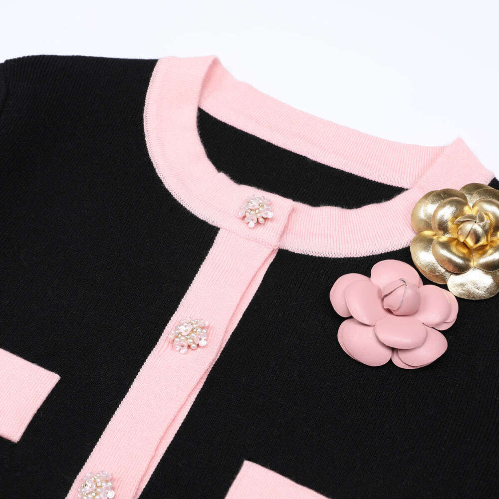 25252 High-End Quality In-Stock Spring And Autumn New Knitted Internet Celebrity Floral Sleeve Top Jacket + Long Pants Set For Women