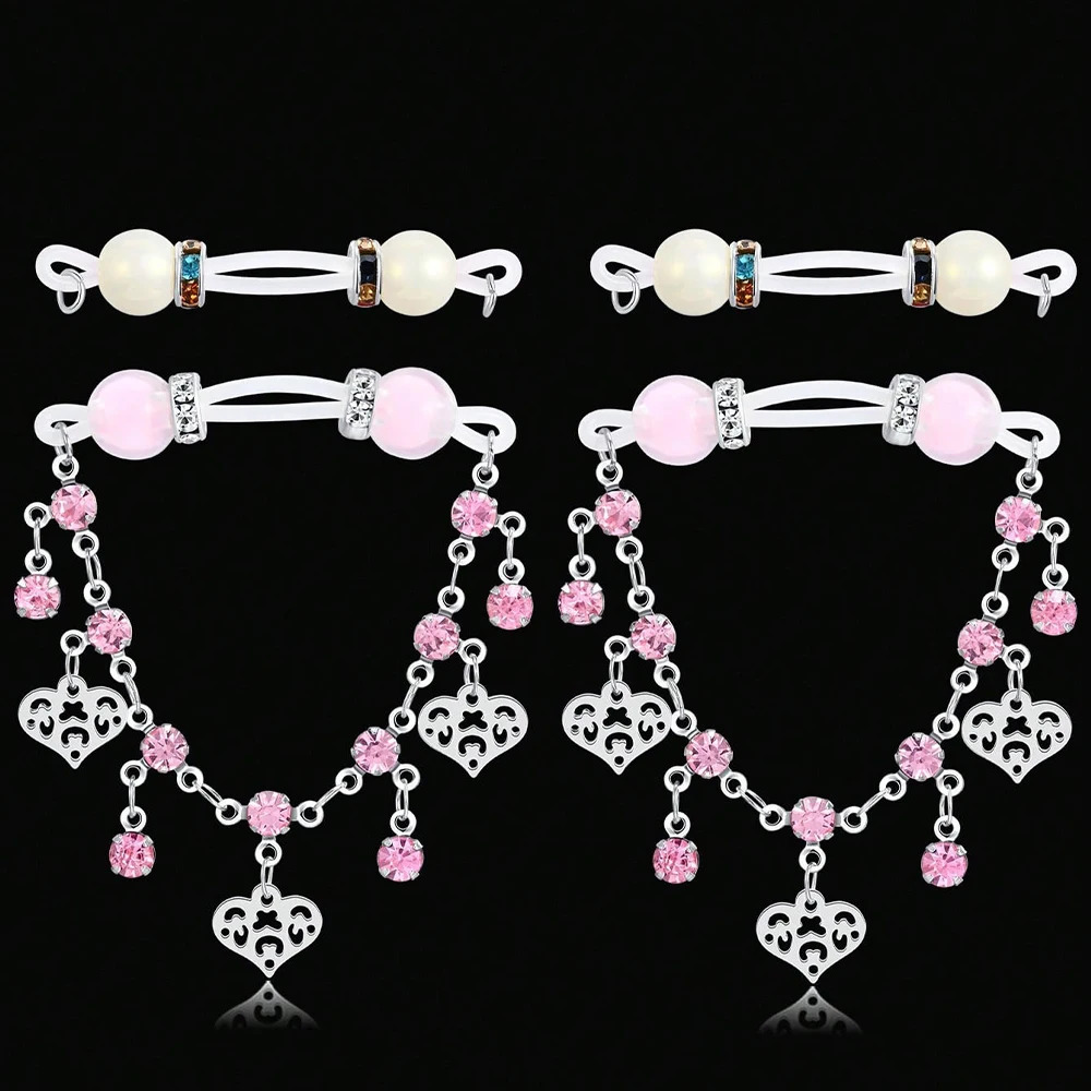 2Pairs Nipple Rings - Adjustable Fit Daily Wear Nipple Nooses - 8mm Candy Beads Nipple Jewelry Faux Nipple Piercing 251224