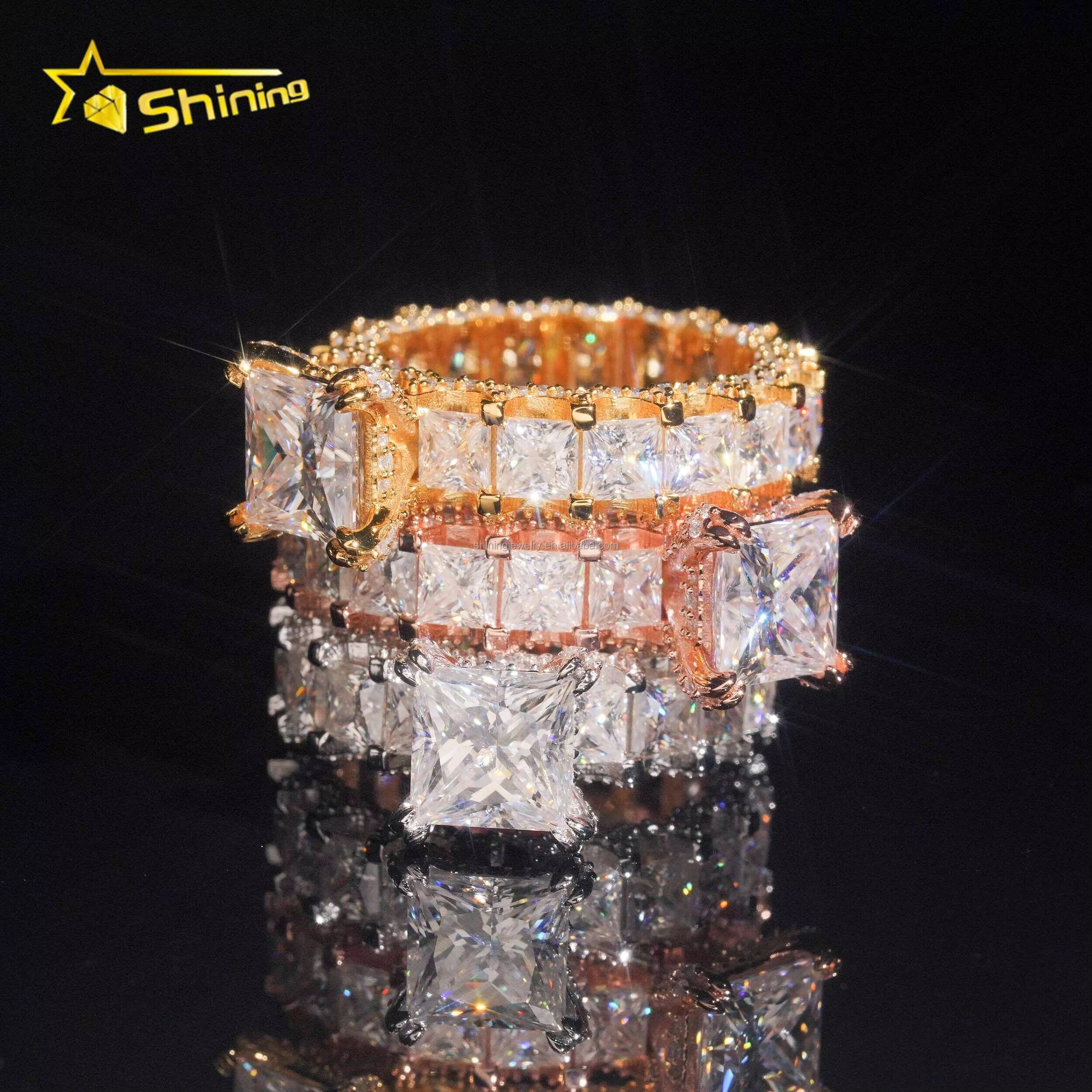 Boutique Style Luxury Jewelry Elegant 2Ct Square Princess VVS1 Moissanite Diamond 925 Sterling Silver Engagement Eternity Ring