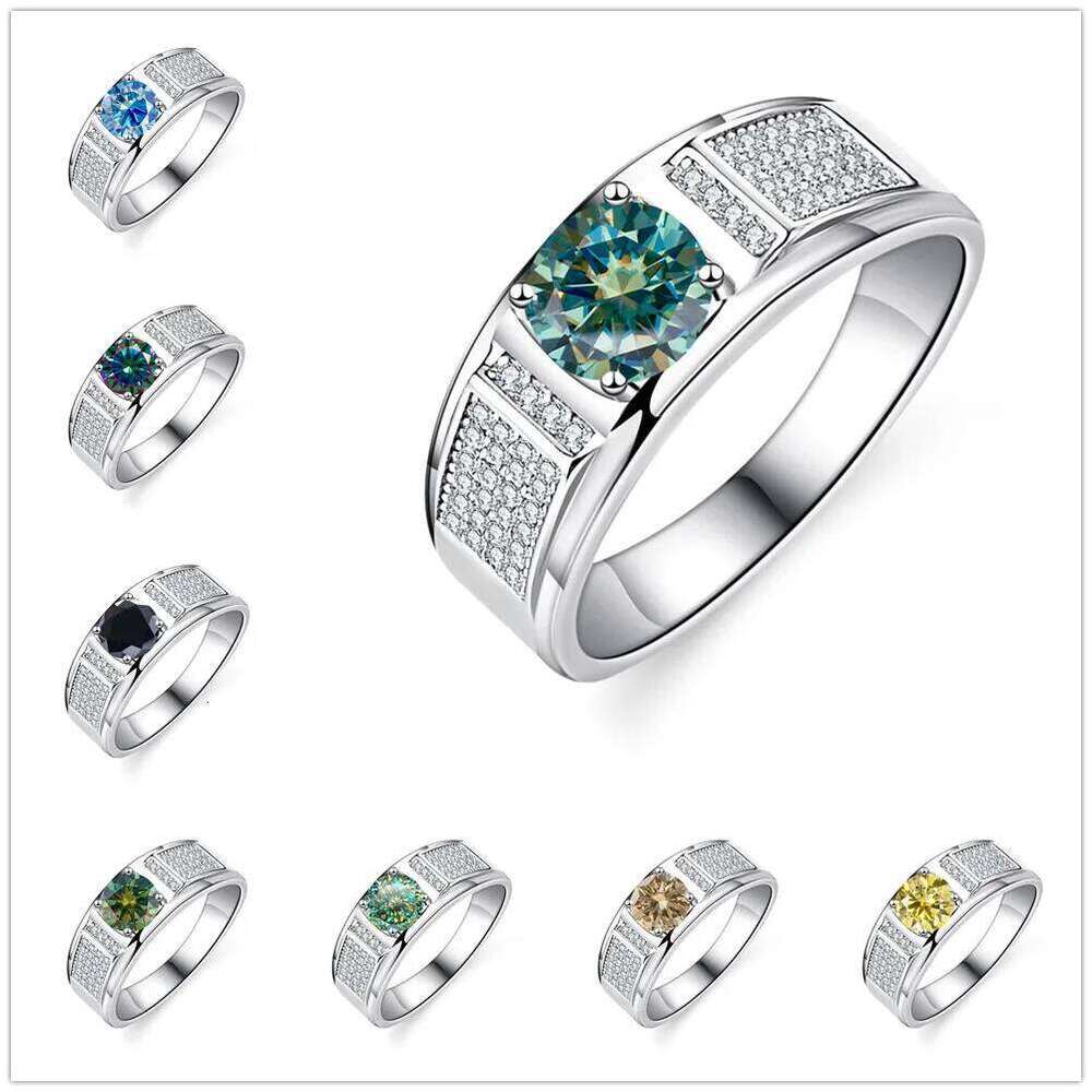 Real 1.0 Ct Moissanite For Men Pure Solid 18K White Gold Rings D Color Diamond Engagement Wedding Ring Jewelry Gift e00
