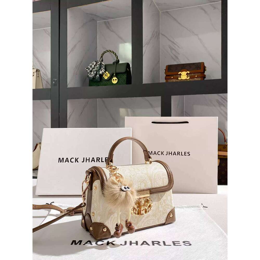 MACK JHARLES Chinese Style Printed Box for Women 2025 Autumn New High-end Color-blocking Small Square Bag