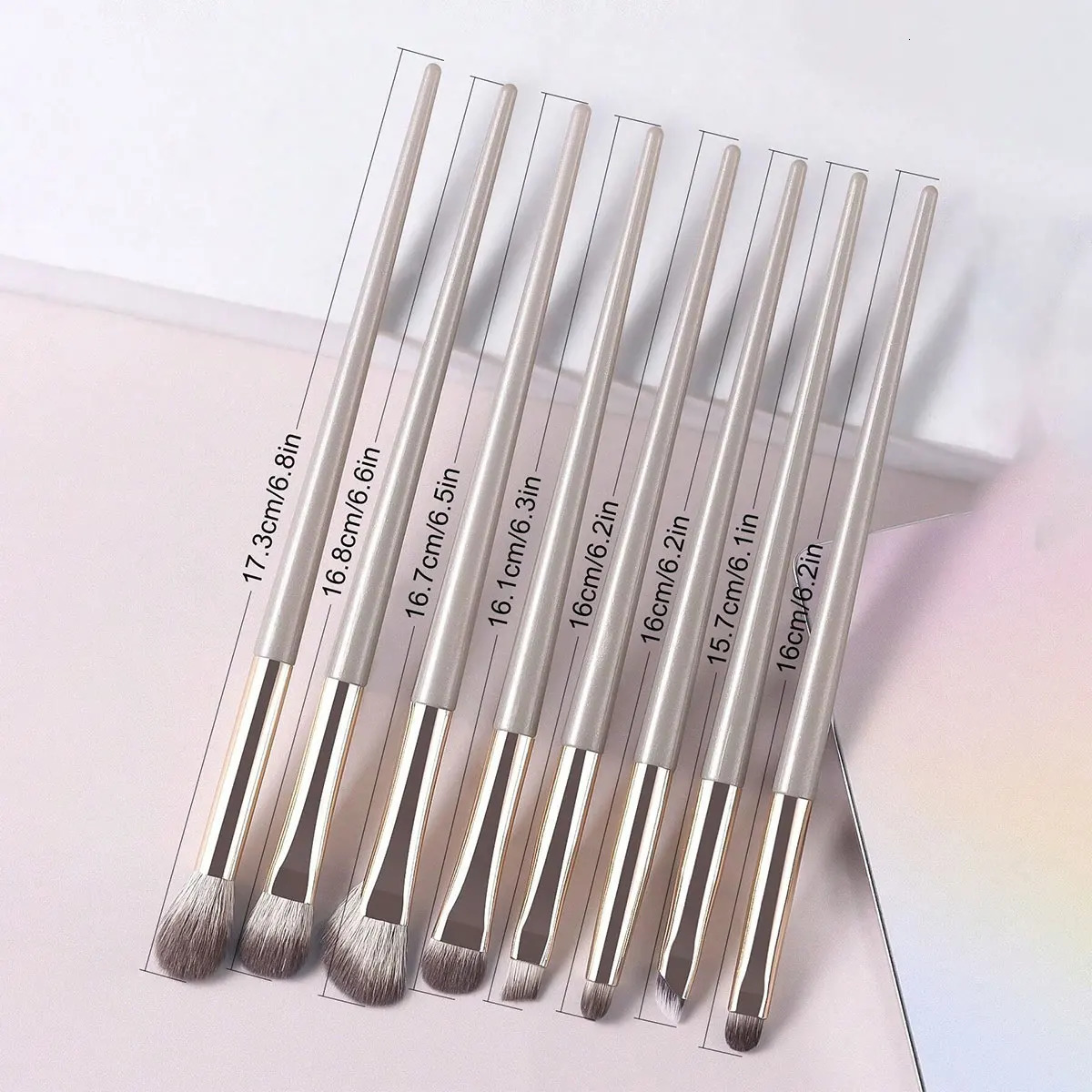 Champagne Silver Portable Eye Makeup Brush Set 8pcsPack 251215