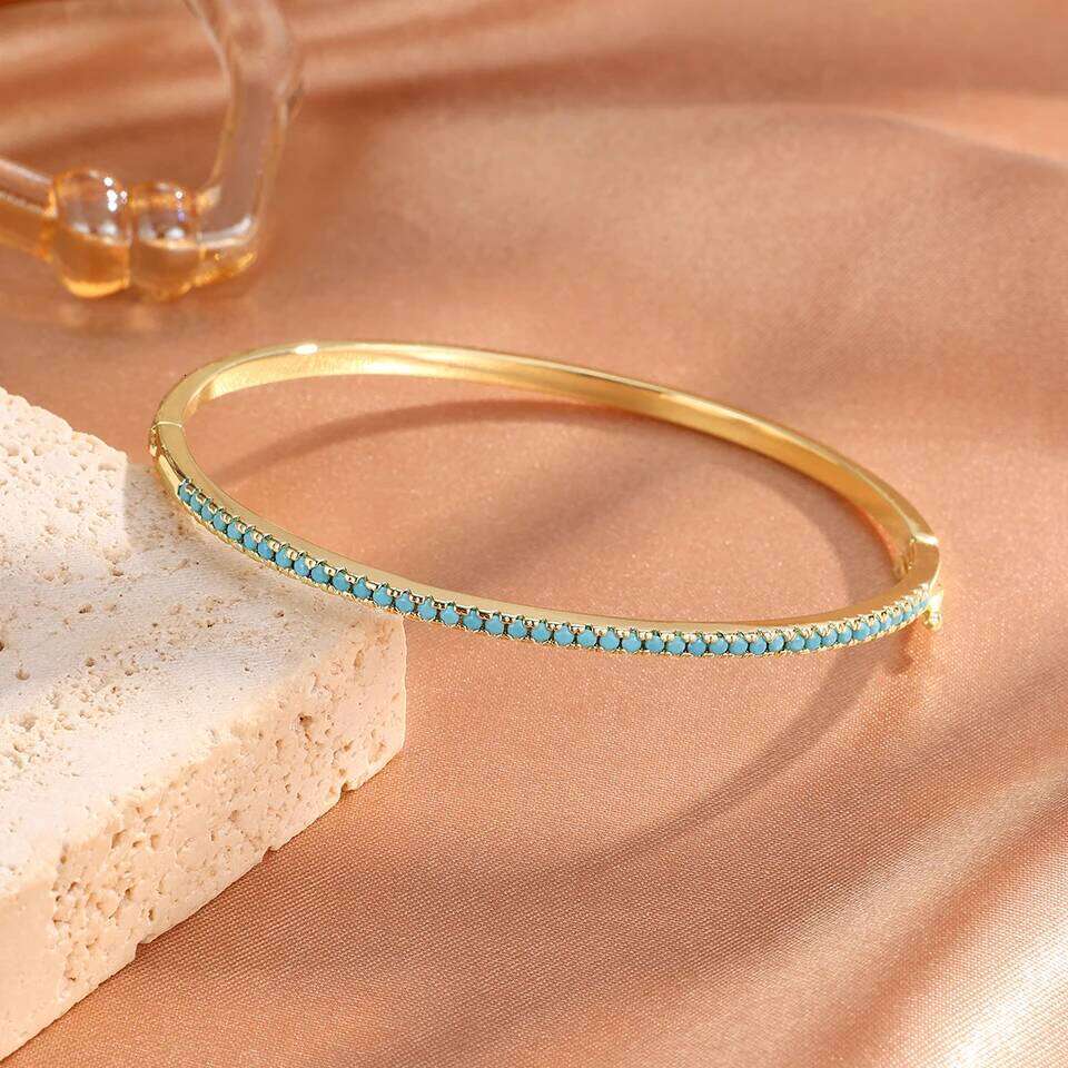 ZAKOL Brand New Blue Turquoise Micro-intact Zircon Bangle for Women Shiny CZ Tennis Bracelet Delicate Jewelry Gift
