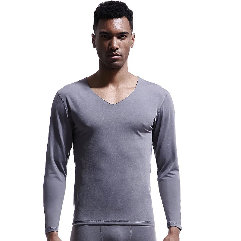 1pc Mens Seamless Thermal Undershirt VNeck FleeceLined Warm Base Layer Slim Fit Thin Cotton Shirt for Winter 251225
