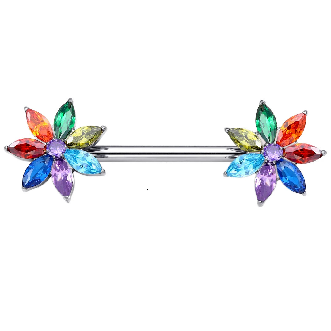 Unique Flower Threadless Push Pin Nipple Ring With 5A Zircon 36 Sexy Piercing Eternal Metal Tcs30520 251224
