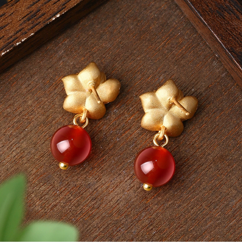 French Style Designer Earring Chinese Red Agate Camellia Rose Flower Jade Pearl Stud Earring Elegant 925 Silver High-end Jewelry wholesales drop shipp