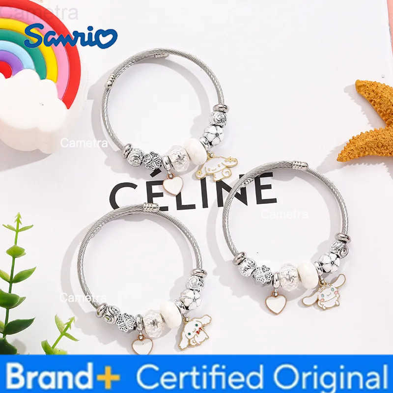 Sanrio Stainless Steel Bangle Cute Cinnamoroll Heart Flower Charm Bracelets for Women Girls Birthday Gifts for Friends Family H251229