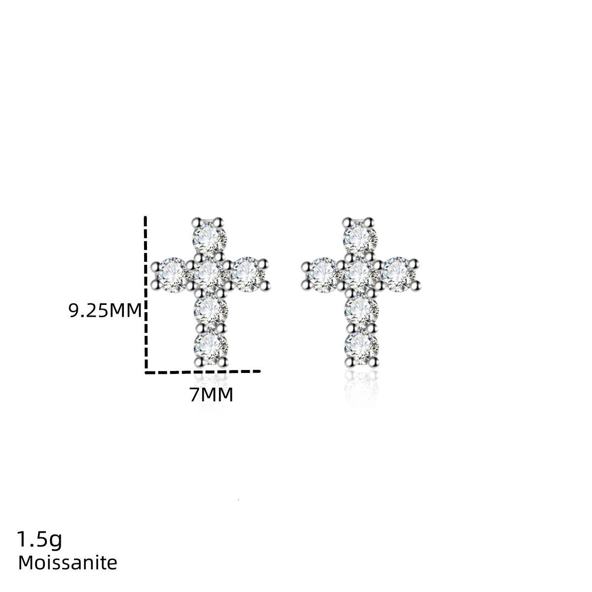 white gold solid platinum PT950 Moussan Earrings Unisex Hip-Hop Cross 251224