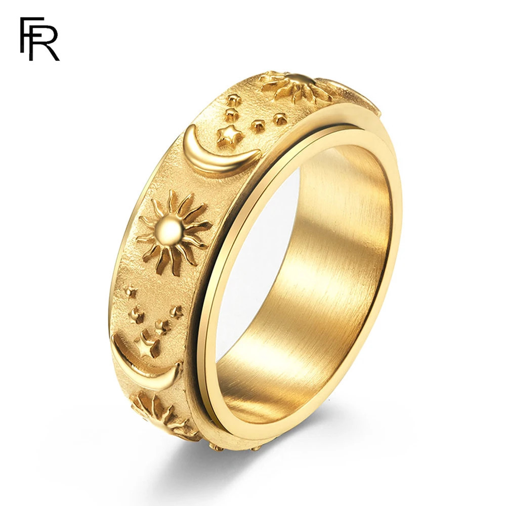 Star Moon Sun Mens And Womens Steel Ring Rings Rotatable Decompression Ring Stainless Steel 251224
