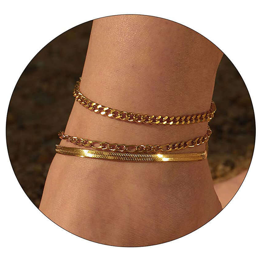 Cross-Border Fashion Layered Set, Unique Niche Bead Inlaid Three-Piece Anklet Jewelry for Women