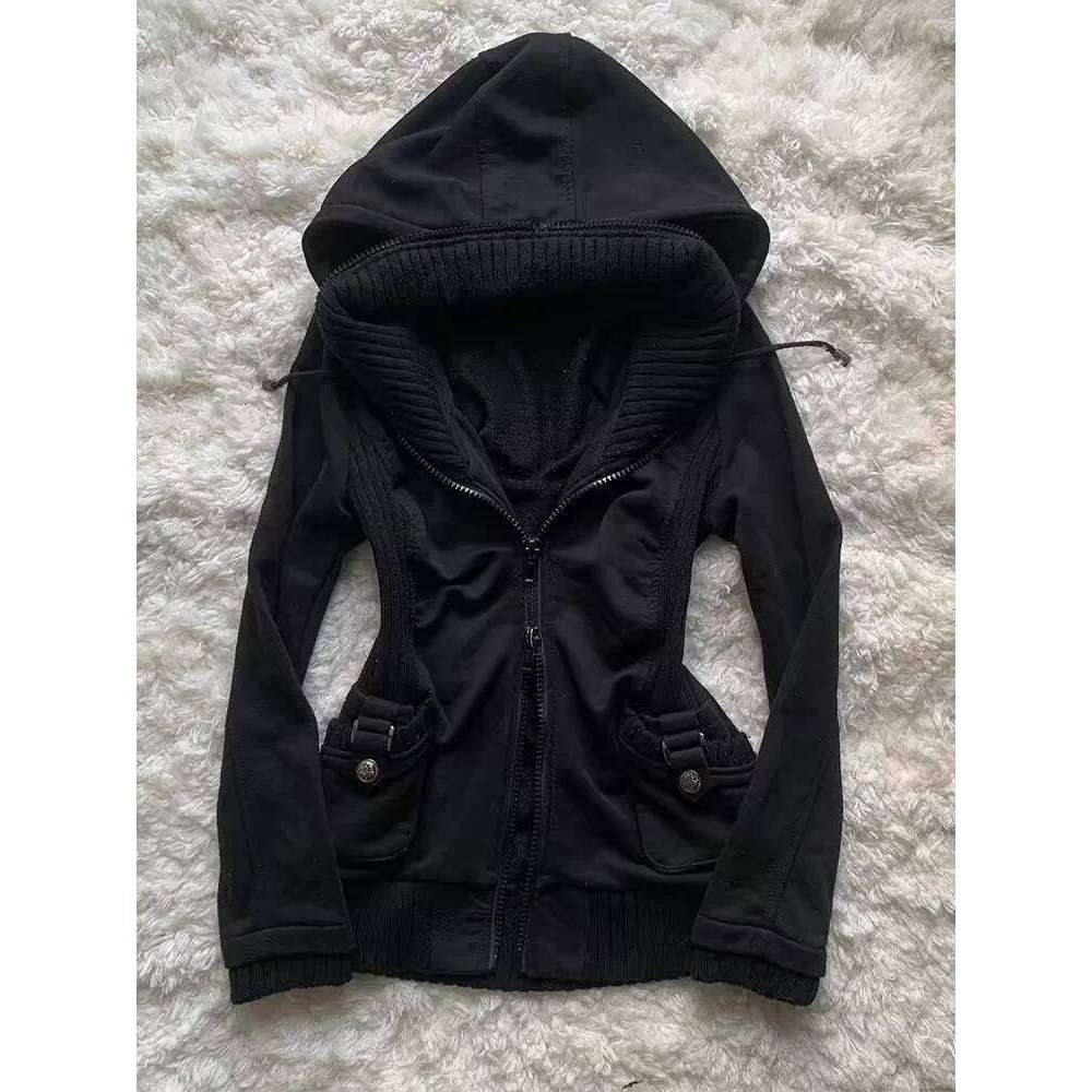 Black Fashion New Trend Women Casual Hoodie Retro Gothic Sweatshirts Hip Hop Punk Style Multifunctional High Street Cardigan