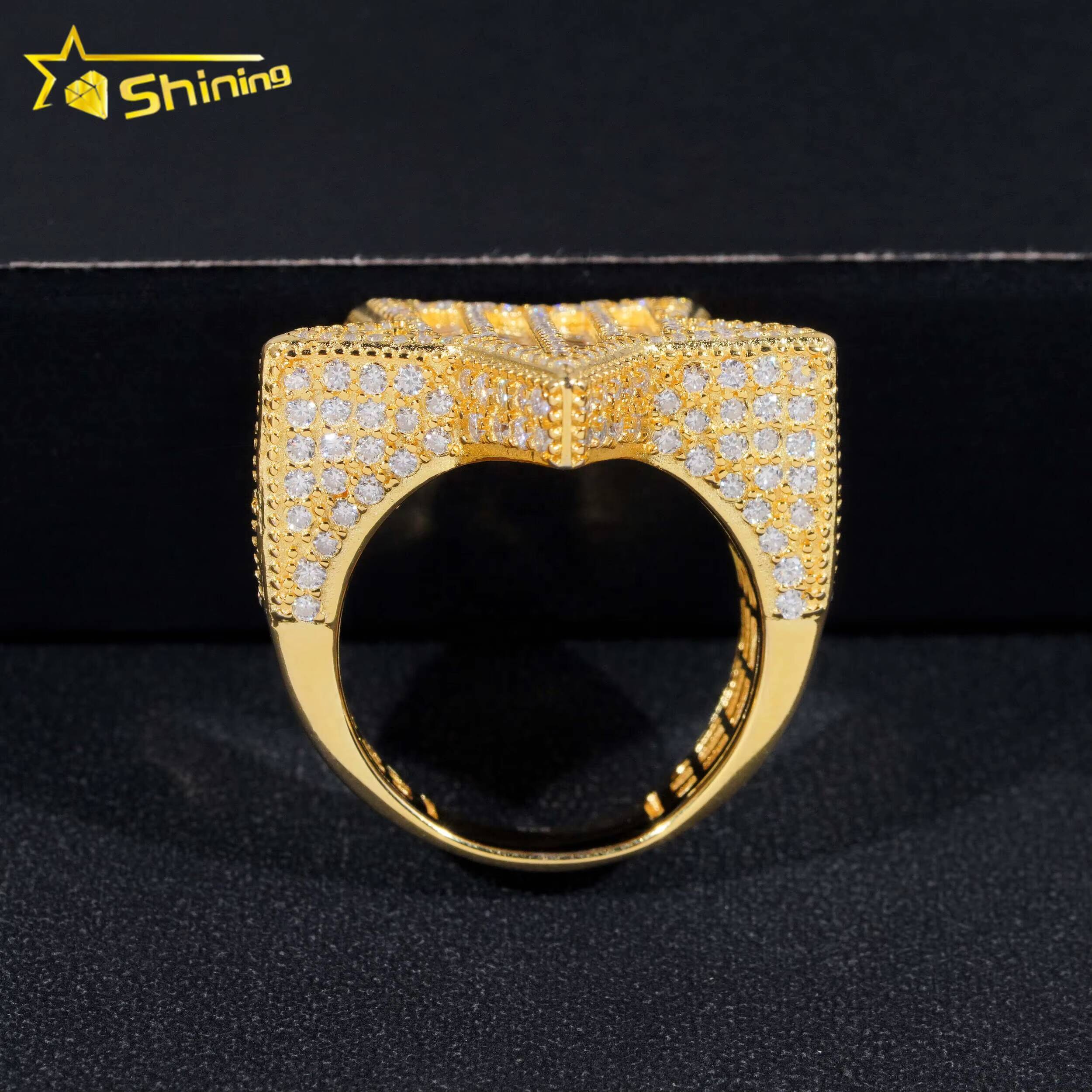 Fine Jewelry Luxury Design Baguette Diamond Hip Hop Star 925 Silver Iced Out Mens Moissanite Ring