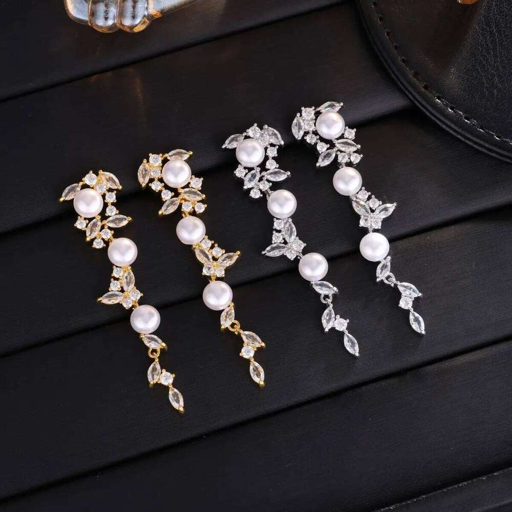 ZAKOL New Trendy Aesthetic Imitation Pearl Zircon Inlaid Tassel Earrings for Women Exquisite Bridal Wedding Accessory