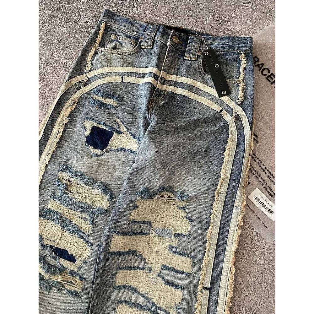 Y2K American New Pattern Embroidery Wash Baggy Jeans Men High Street Vintage Hip Hop Fashion Casual Joker Couple Wide-leg Pants