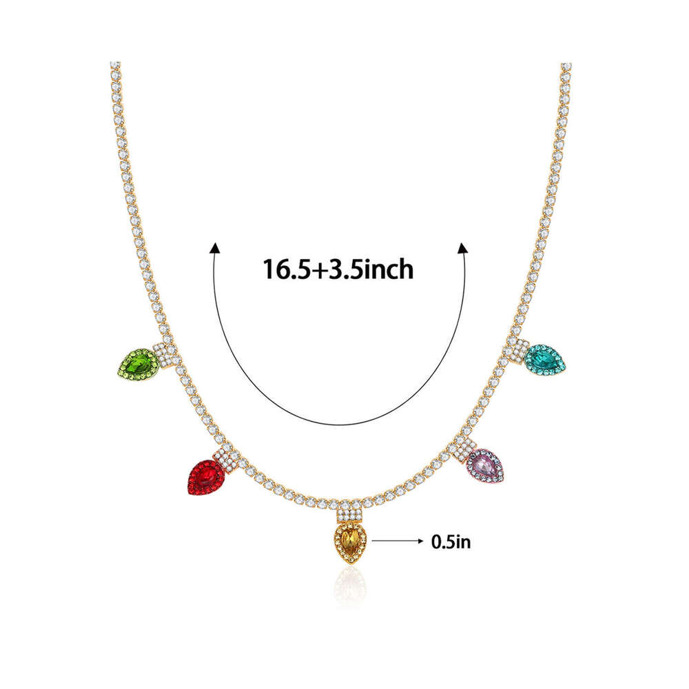 Cross-Border New Style Multicolored Crystal Leaf Tassel Pendant Full Diamond Atmosphere Necklace Christmas Gift