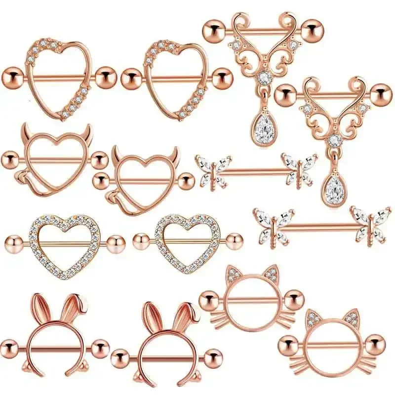 Fashion Stainless Steel Heart Nipple Piercing Set Jewelry Flower Nipple Barbell Pack Crystal Nipple Ring Lot Sexy Body Piercing 251224