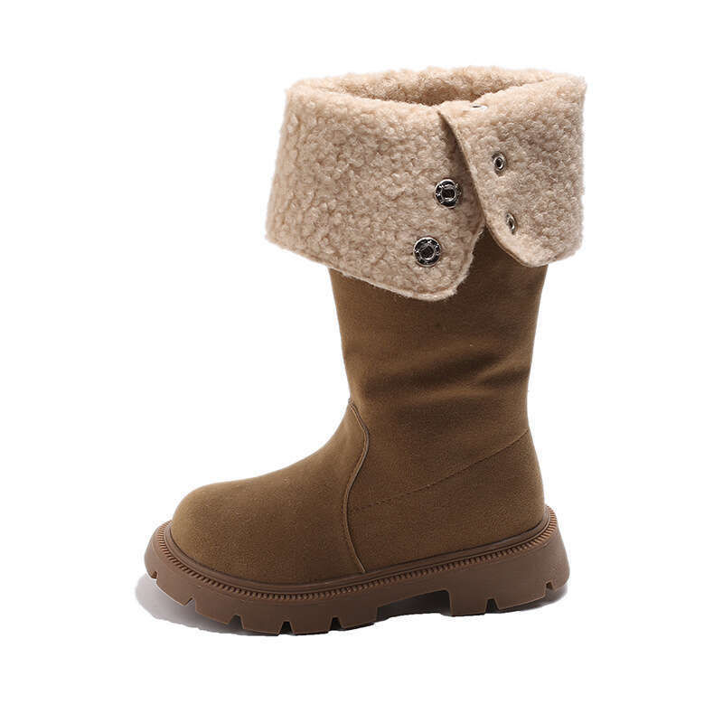 INS Fleece-Lined Long 2025 Autumn Winter New Korean Style Girls' Melad Cuffed High Warm Cotton Boots