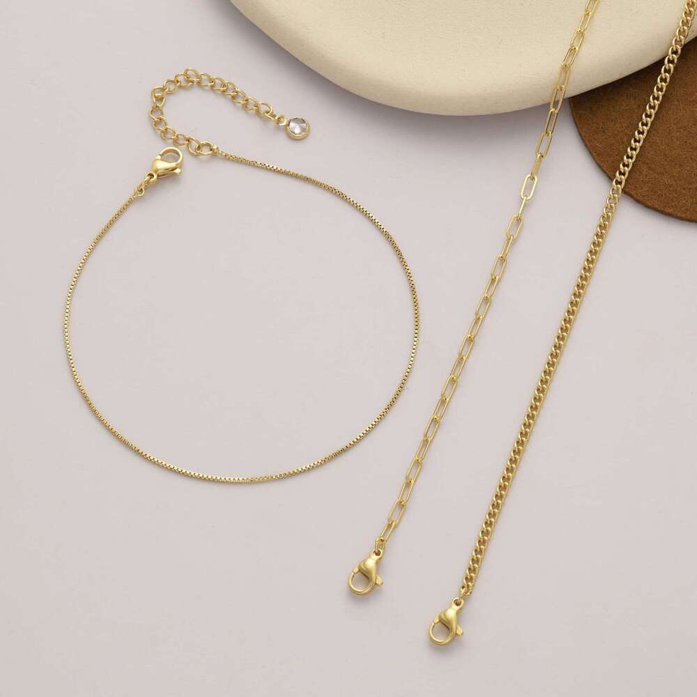 Cross-Border Bohemian Style Three-Piece Foot Jewelry Set Stainless Steel Beach Blade Bead Chain Multi-Layer Versatile Anklet