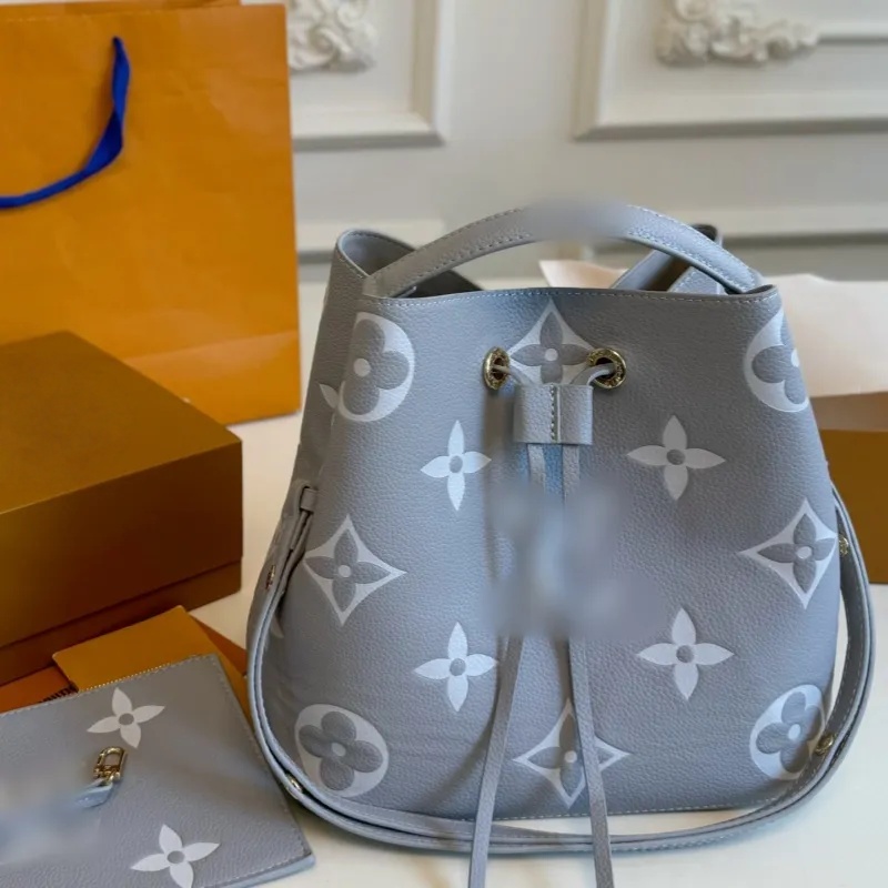 Luxury Embossing Bucket Bag Designer Shoulder Bags Women Purses New Genuine Leather High Quality Handbag Casual Shopping Bag