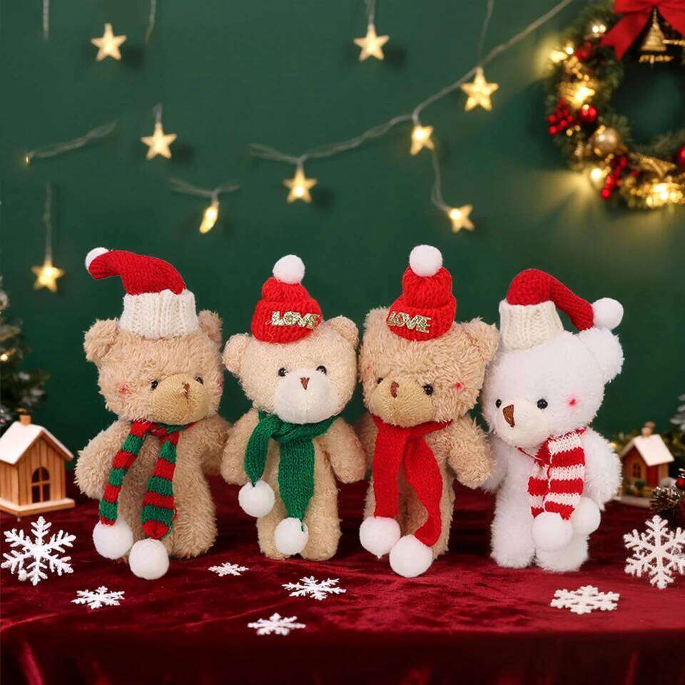 ZAKOL Cute Blush Scarf Plush Doll Keychain for Women Girls Soft Bear KeyRings Bag Christmas Tree Hanging Ornament Gift