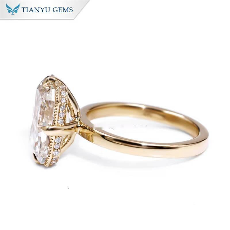 Tianyu Gems 10x8mm 4ct Radiant Cut Moissanite Ring Compass Prongs Hidden Halo 18k 14k 10k Yellow Gold Solitaire Rings for Women
