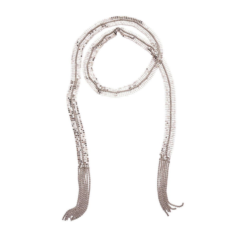 Exaggerated Metallic Rhinestone Long Tassel Necklace Waist Chain Light Luxury High-end Cross-border Niche Personality Jewelry