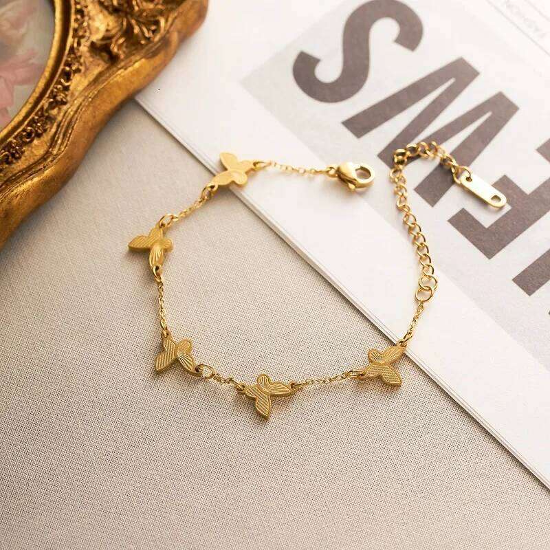 Sweet Exquisite 18k Gold-color Stainless Steel Adjustable Butterfly Bracelet for Woman Girls Jewelry Accessories Gifts 25H1229