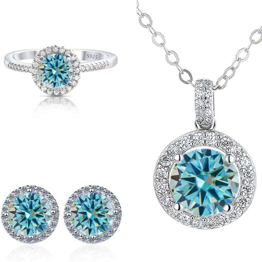 Real Round 6.5mm Moissanite Jewelry Set 925 Sterling Silver Sparking ring earring pendant necklace For Women Bridal Gift 385
