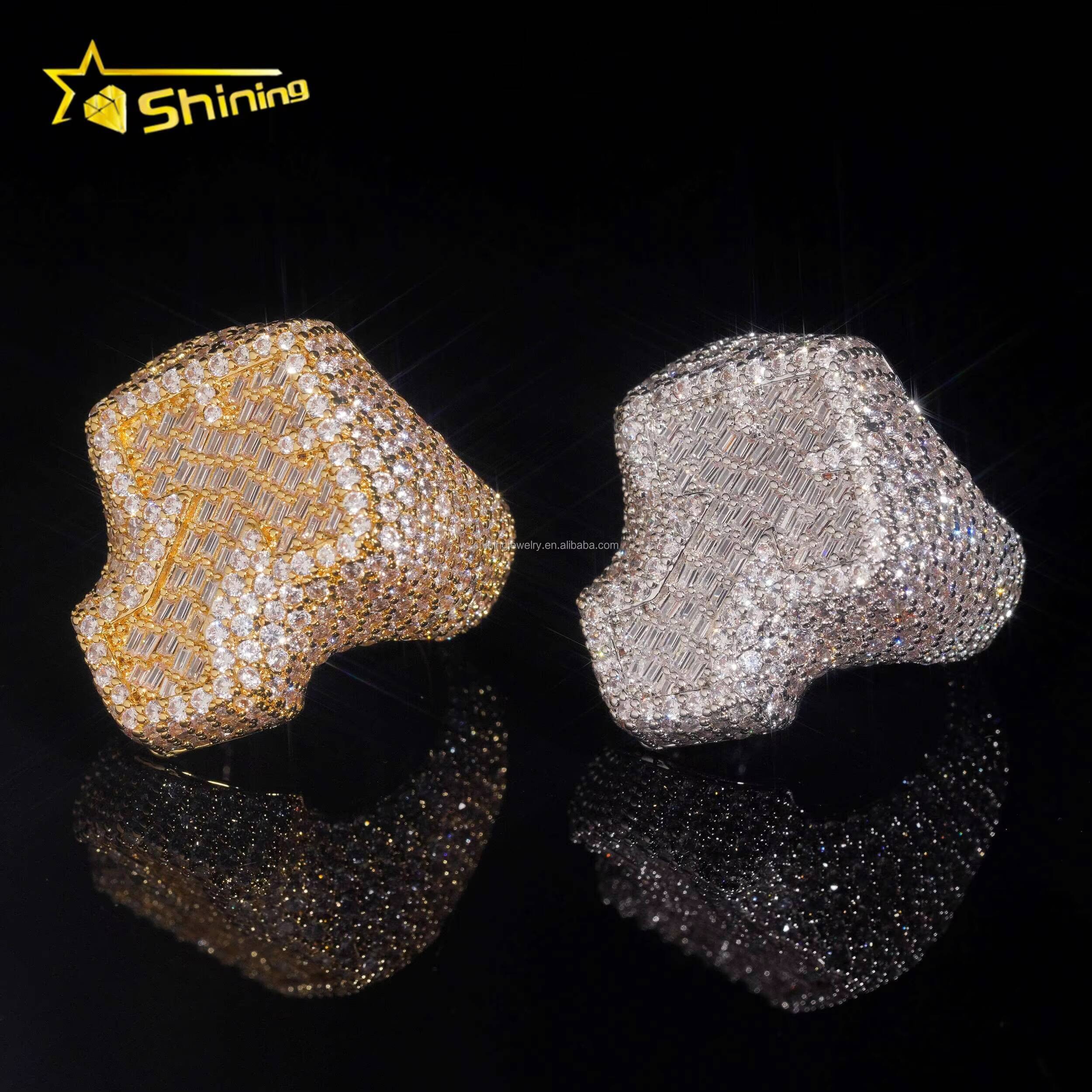 Bulk Stock Fashion Man Stylish Wholesale Price Hip Hop Fire Jewelry S925 Solid Silver Iced Out FL Moissanite Diamond Cross Ring