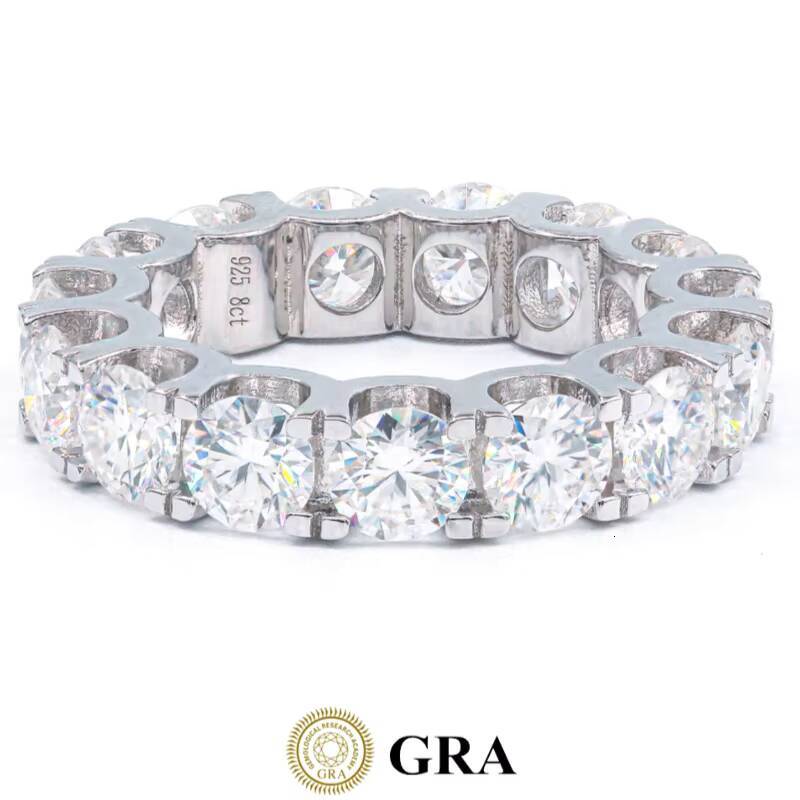 Iced Out Moissanite Wedding Ring Men 3mm 4mm 5mm Round VVS GRA Certified S925 Silver Eternity Band Ring Moissanite Ring