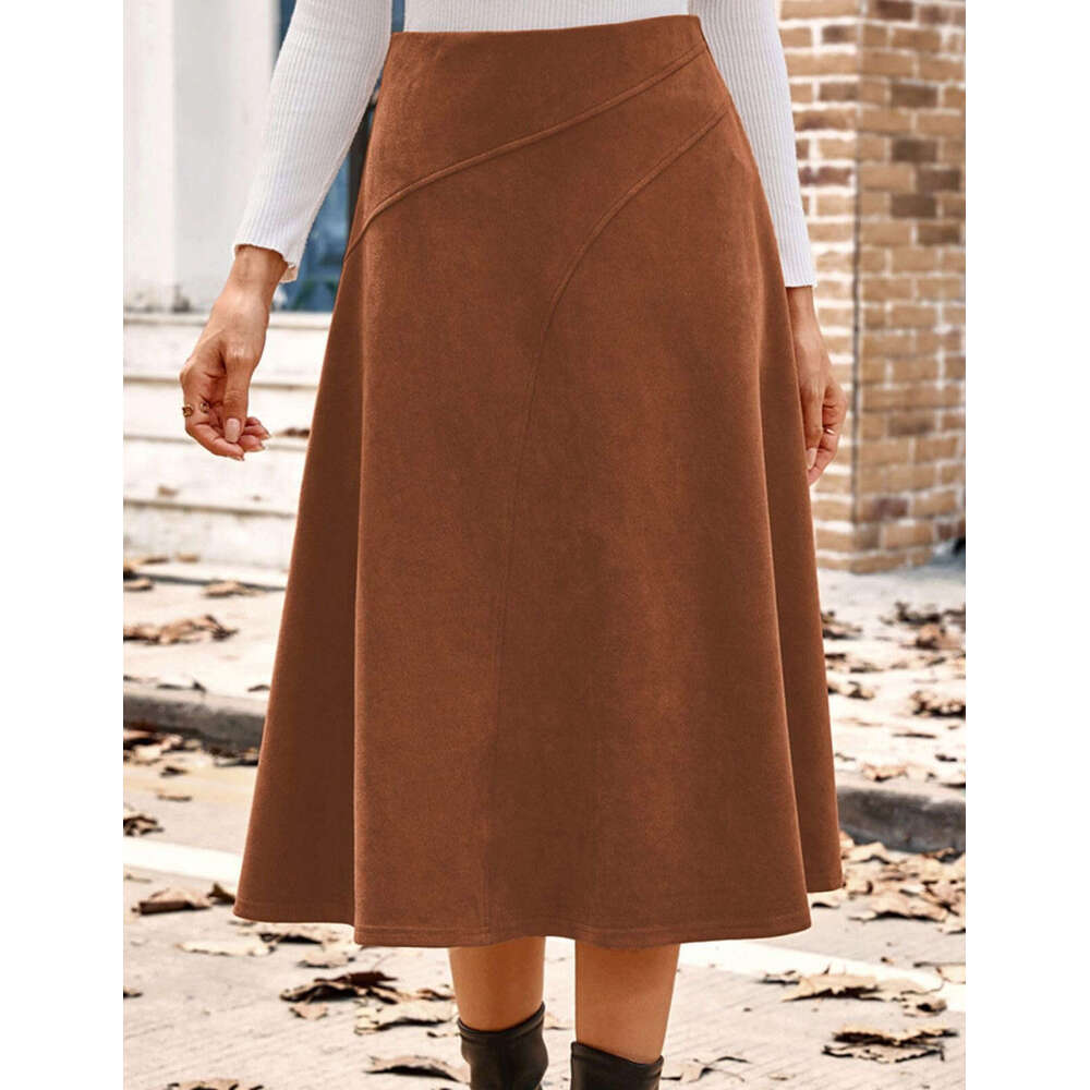 Women's High Waist Midi Skirt Casual A-line Skirt Elegant Autumn Commuter High-Waisted Pleated Versatile Skirt Flared for Daily Wear