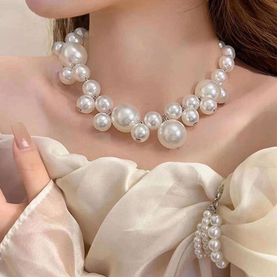ZAKOL Elegant Imitation Pearl Necklace for Women Korean Fashion Perlas Grandes Choker Necklaces Wedding Jewelry Gifts