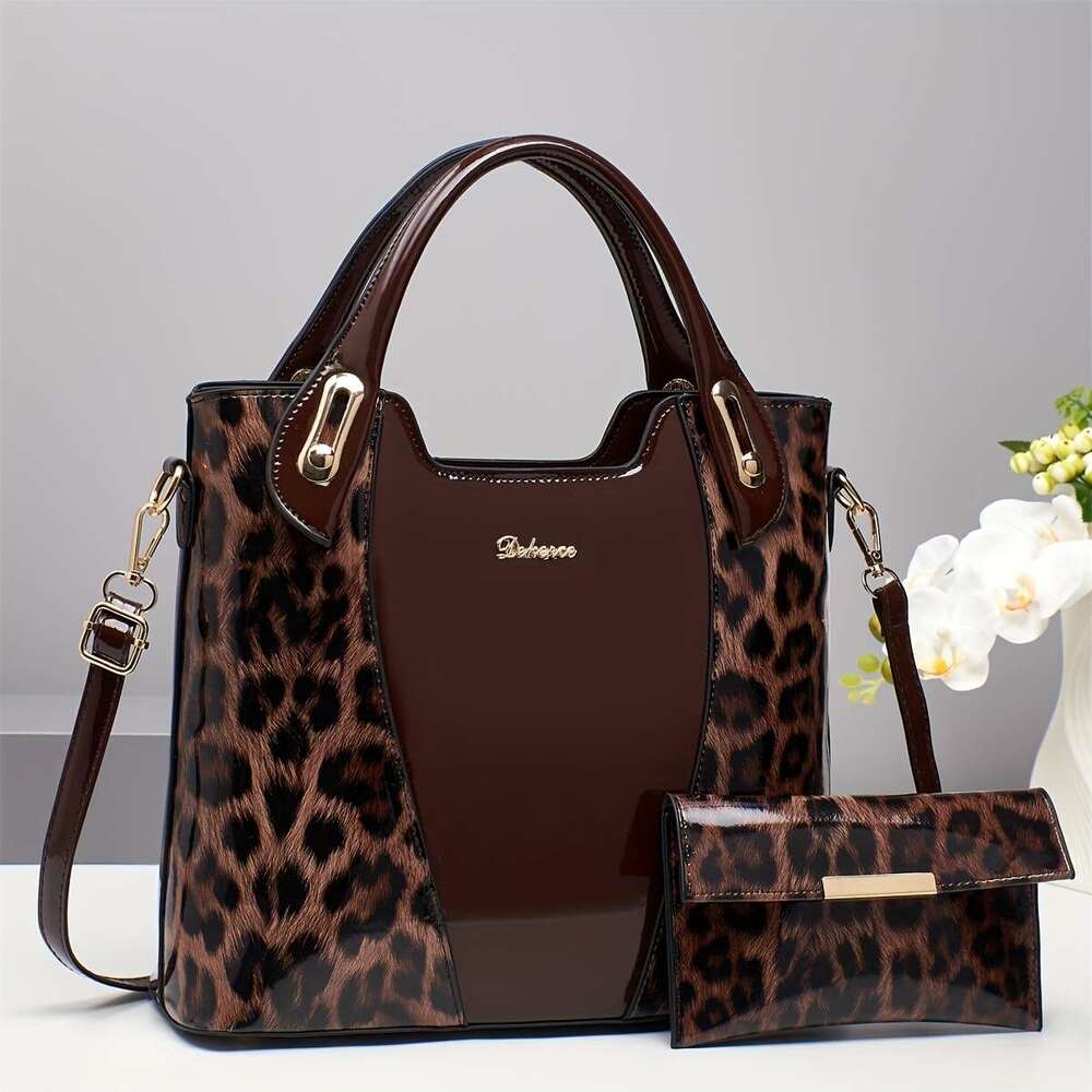 JINXIANGGUO Leopard Handbag Large Capacity Leopard Print Handbag For Women Adjustable Strap Zip Closure Polyester Lining Hand Washable Stylish Black A