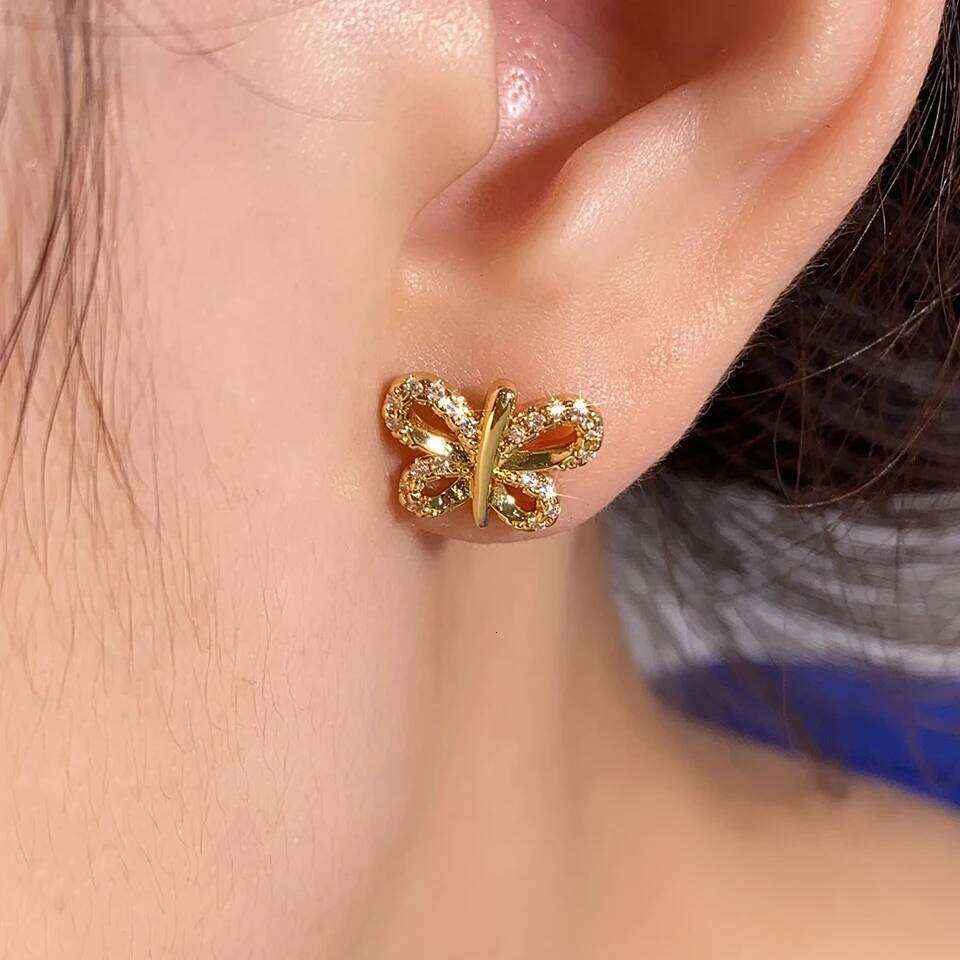 ZAKOL Exquisite Simple Cubic Zirconia Butterfly Stud Earrings for Women Girls Korean Fashion Everyday Ear Accessories