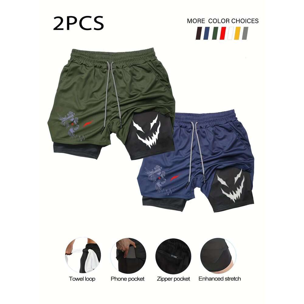 WONST Sportswear Pack In Double Layer Shorts Multi Functional Pockets Breathable And Elastic Waistband With Drawstring Gym Running Cycling Sports Oliv