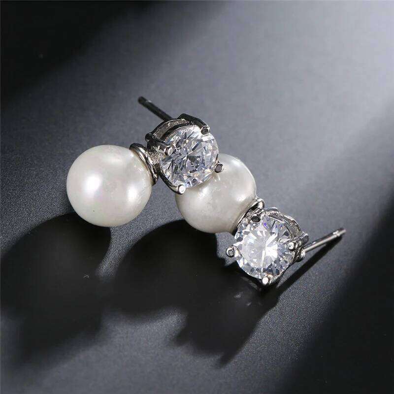 ZAKOL Simple Clear Zircon Pearl Stud Earrings for Women Wedding Exquisite Birthday Engagement Jewelry Gifts