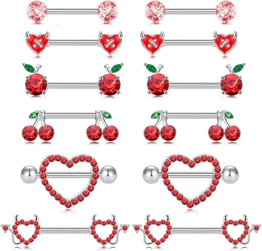 Fashion Stainless Steel Pink Heart Moon Nipple Piercing Set Crystal Sexy Nipple Ring Body Jewelry Perforacin Del Pezn 251224