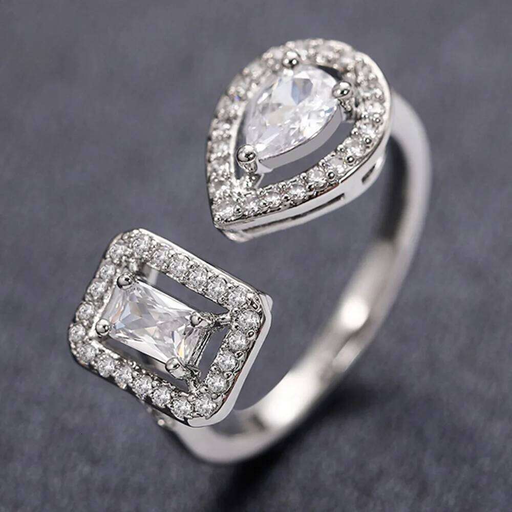 ZAKOL Trendy Geometric Cubic Zirconia Copper Rings For Women Silver Color Metal Crystal Ring Party Wedding Daily Jewelry