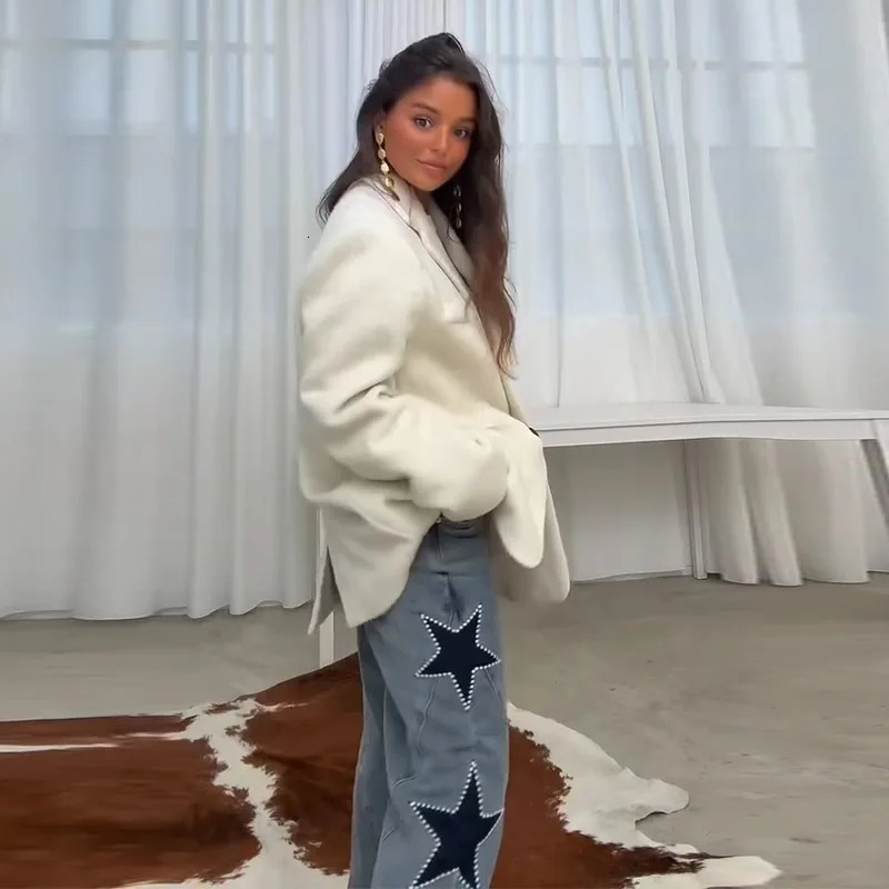 Diamond Decoration Jeans Women Five Pointed Star Straight Womens Pants Retro Baggy Fashion Street Denim Jeans Trousers Ladies 251225