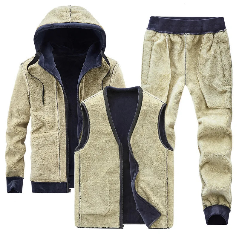 Cashmere Mens Hoodies vests pants Three-pieces Sets Men Winter Plus Velvet Thick Tracksuit Casual Lamb Wool Set Men Warm 251225