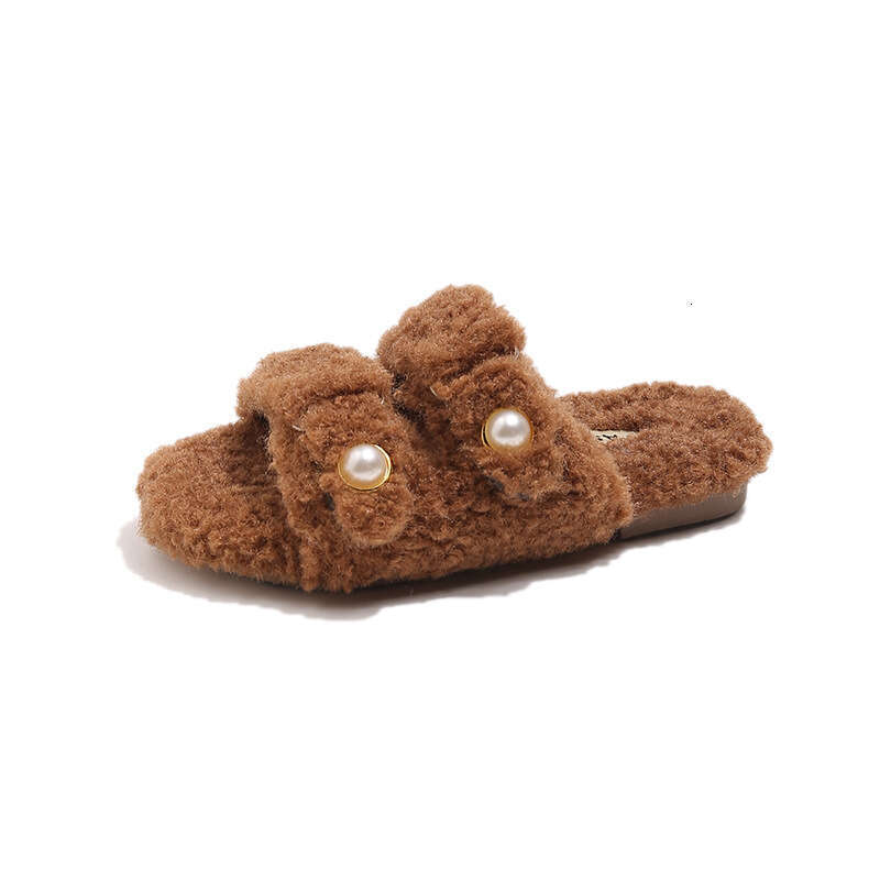 Children's One-Word Furry 2025 Spring and Autumn New Korean Style Girls' Fashion Versatile Soft Sole Home Slippers
