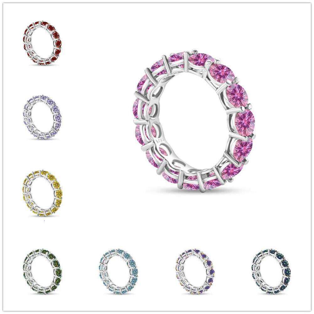 5mm 7ct Colorful Moissanite Ring 925 Sliver Plated with White Gold Wedding Eternity Band Engagement Rings For Women 73f