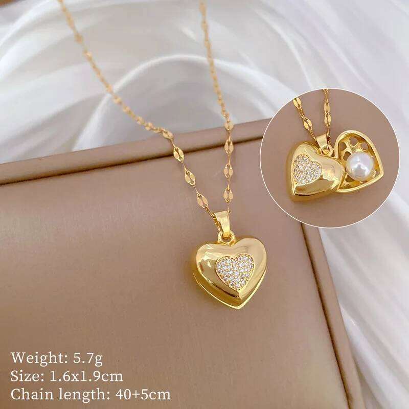 Trendy Heart Butterfly Stainless Steel Pendant Necklaces For Women Girls Mother Gold Color Metal Crystal Jewelry Party Birthday