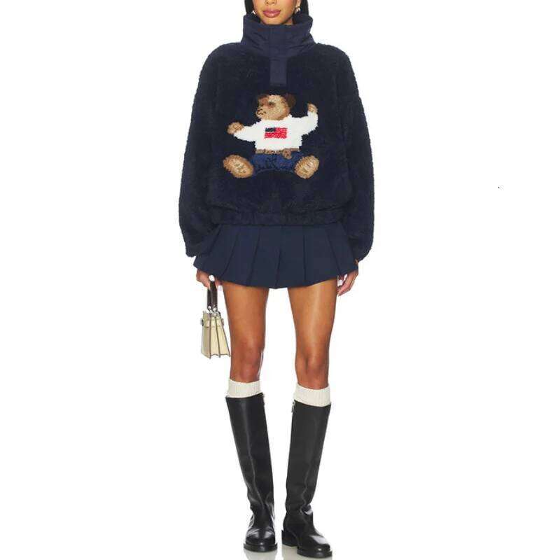Creative Trendy Fleece Top Lady Warm Fall Cute Casual Retro Little Bear Women's Sportswear Sweaters Cozy Female Chic Streetwear