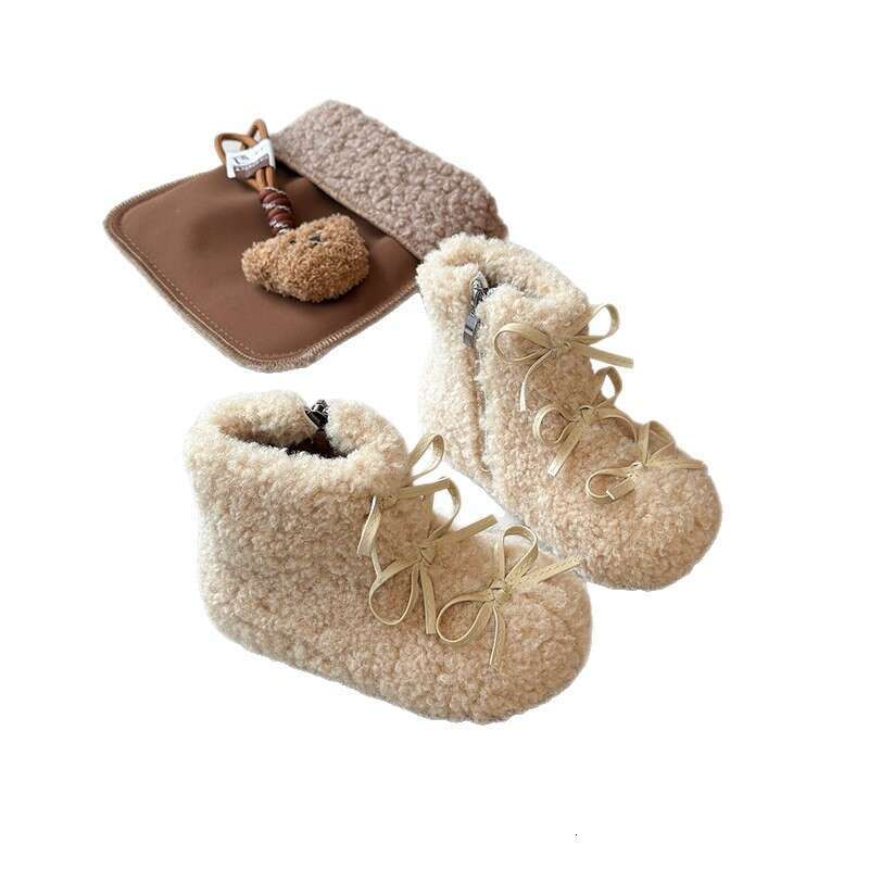 INS French Lolita Short 2025 Winter New Korean Style Girls' Bowknot Fleece-Lined Warm Furry Cotton Boots