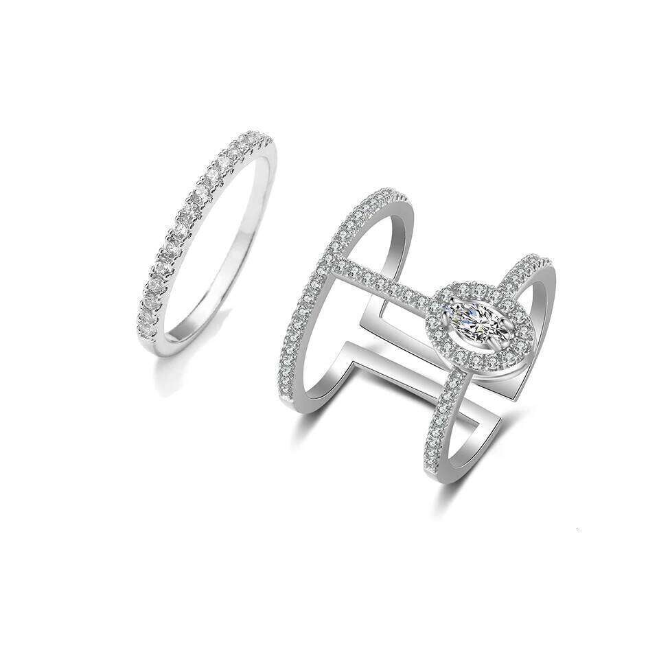 ZAKOL Luxury Geometric Water Drop Cubic Zirconia Ring Set for Women Buling Sliver Color Engagement Wedding Rings Gift