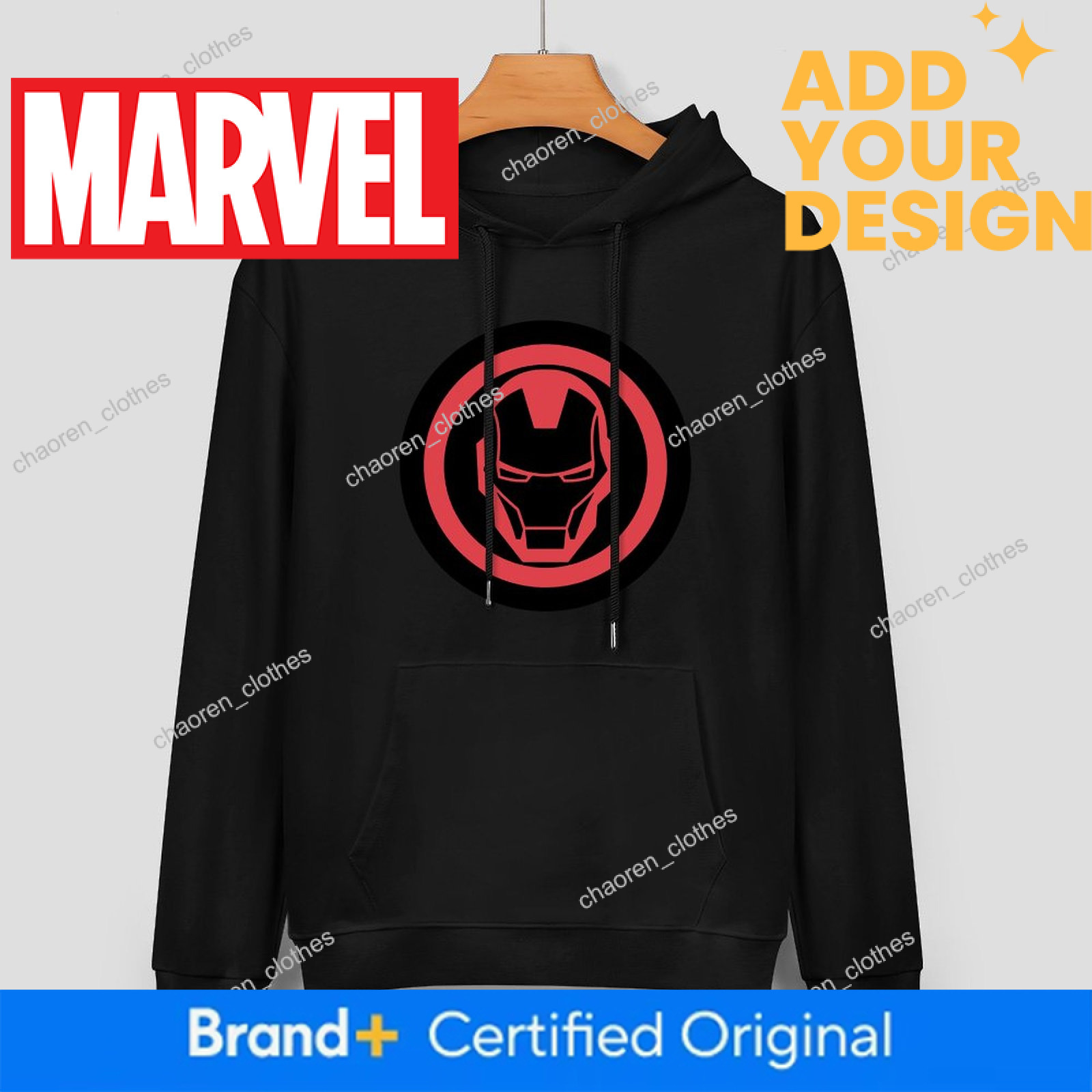 Custom Marvel Iron Man Designer Fall Winter Hoodie Design Unisex Long Sleeve Streetwear Hip Hop Oversized Fit Hoodie Men's Fashion Apparel