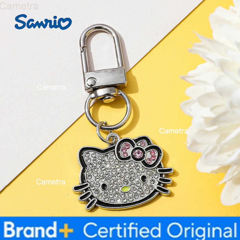 Sanrio Hello Kitty Keychain Y2K Silver Color Rhinestone Metal Keyring Fashion Bag Pendant Cute Girls Backpack Decoration H251229