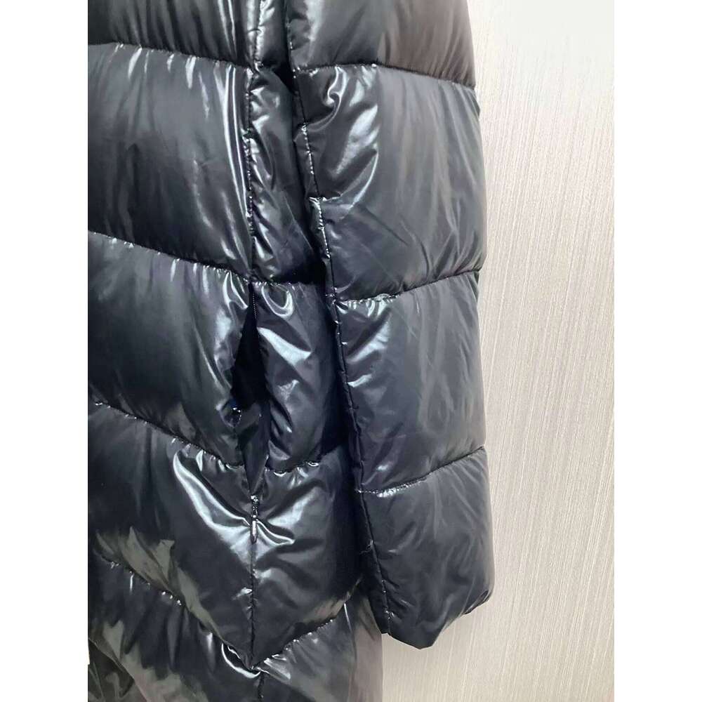 H New Large Collar Solid Color Warm Zipper Temperament Commuting Long Down Jacket